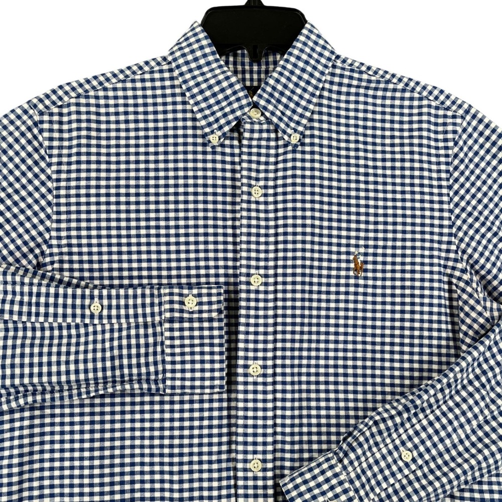 Ralph Lauren Oxford Gingham Button Down Shirt Mens S Blue Plaid Long Sleeve Prep